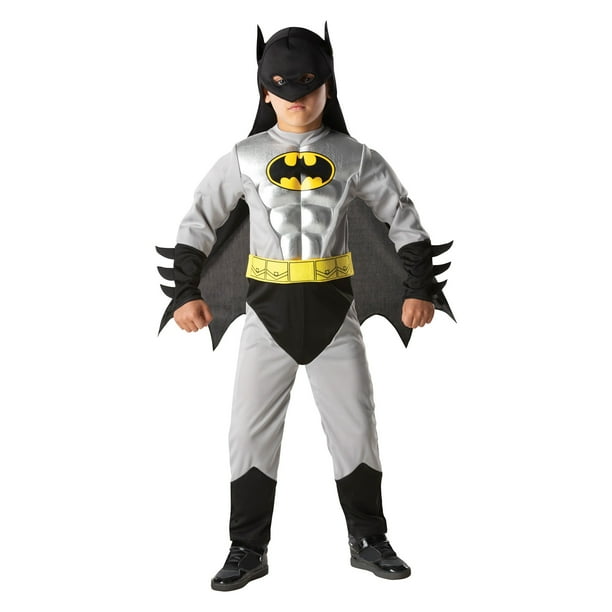 Batman - Disfraz Deluxe Diseño Metalizado para Niños/Niñas (Plateado, Negro, Amarillo)