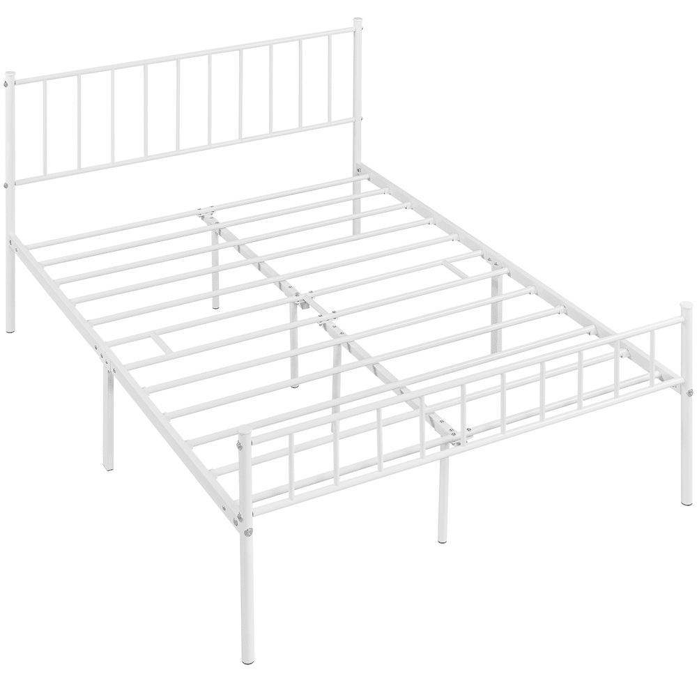 Renwick Justin Metal Platform Bed with Spindle Headboard and Footboard, Queen Size, White