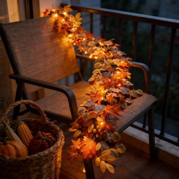 Fall Halloween Decoration for Home Indoor Outdoor Clearance Under $5.00!Thanksgiving And Halloween Decorative Vines String Lights LED Ambiance Lights With Harvests Maple Leaves And Light Strings