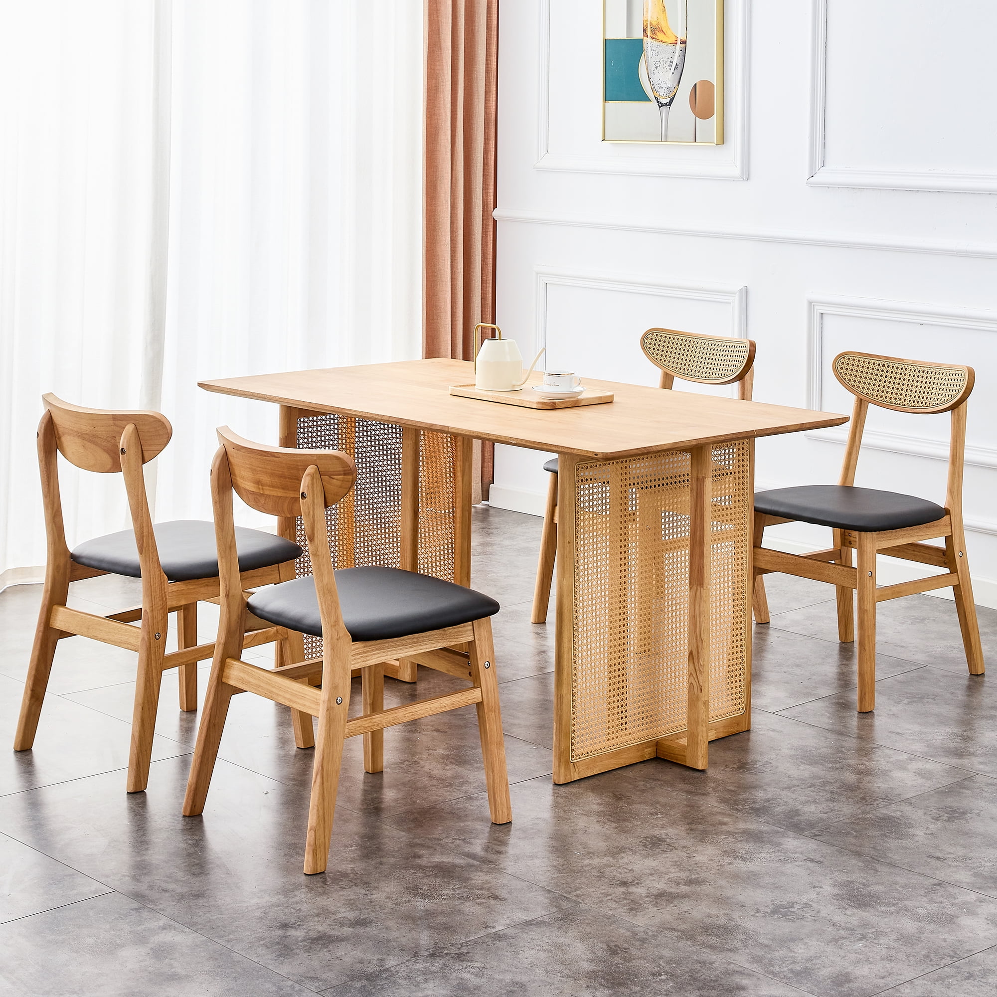 Kadyn Dining Table and Chairs Set for 4 Persons, 5-Piece Dining Table Set with 4 Chairs, Natural Wood Wash Kadyn Dining Table and Chairs Set for 4 Persons, 5-Piece Dining Table Set with 4 Chairs, Natural Wood Wash