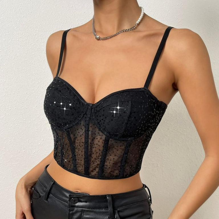 RYRJJ On Clearance Lace Corset Crop Top V Neck Elastic Straps for Party  Streetwear Going Out Clubwear Corset Tops for Women Bustier(Black,S) 