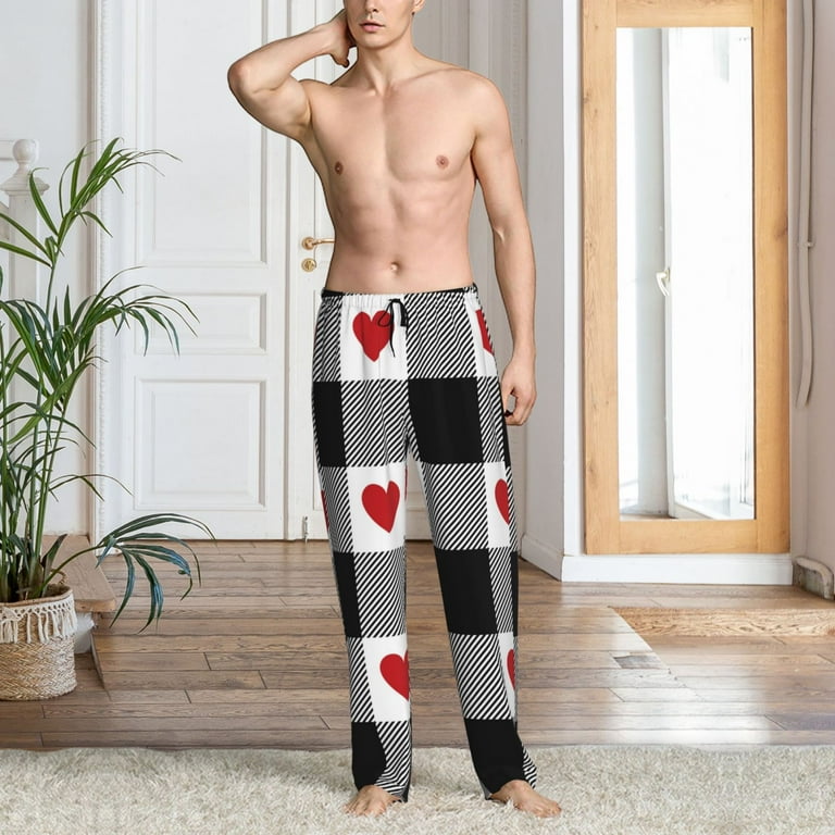 Jgfou Mens Pajama Pants Heart Black Buffalo Plaid Gingham for Sleep Lounge Pants Drawstring Pj Bottoms with Pockets XX Large Walmart