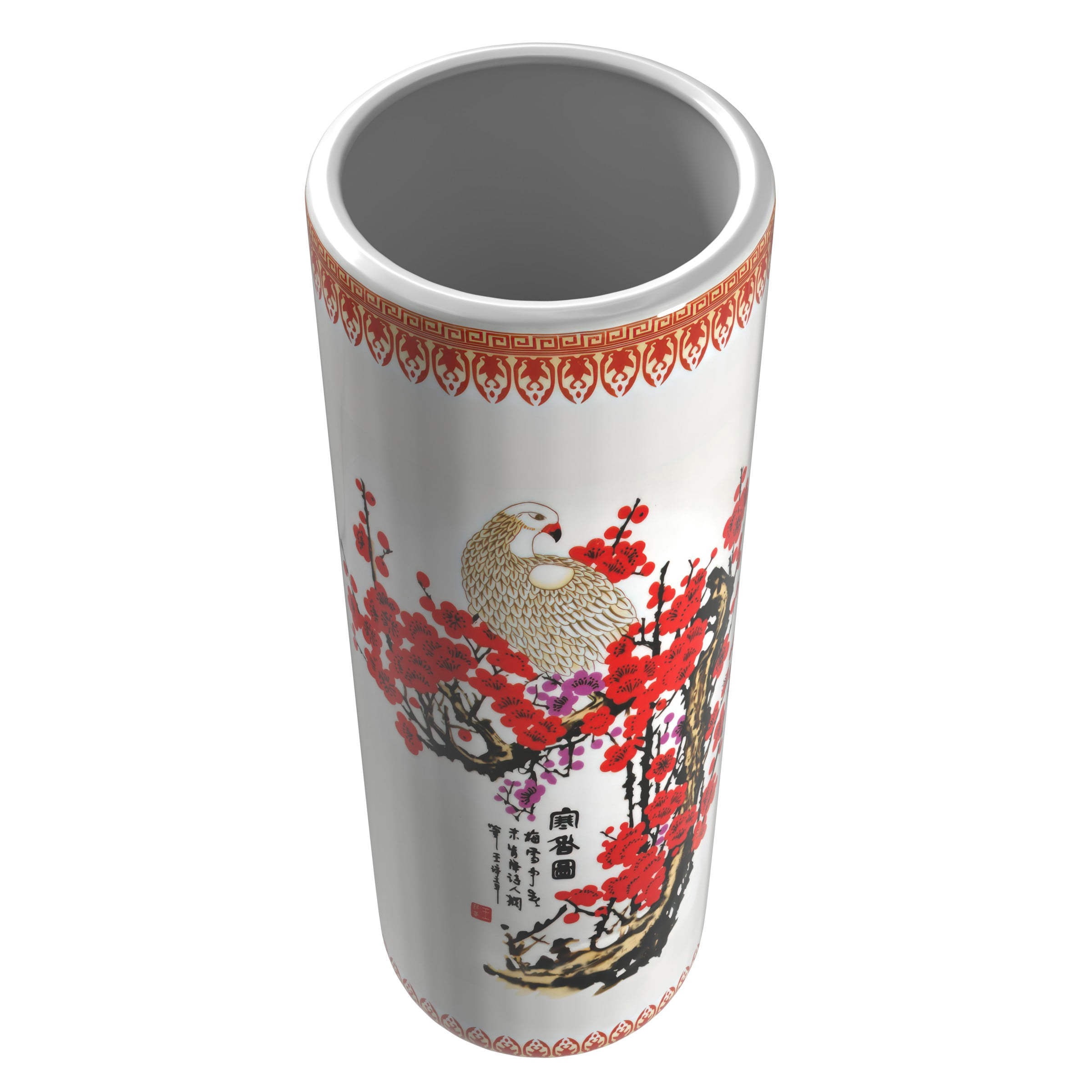 Red Lantern 24" Cherry Blossom Porcelain Umbrella Stand