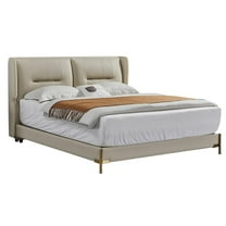 Pemberly Row Genuine Leather & Metal Eastern King/King Bed in Cream