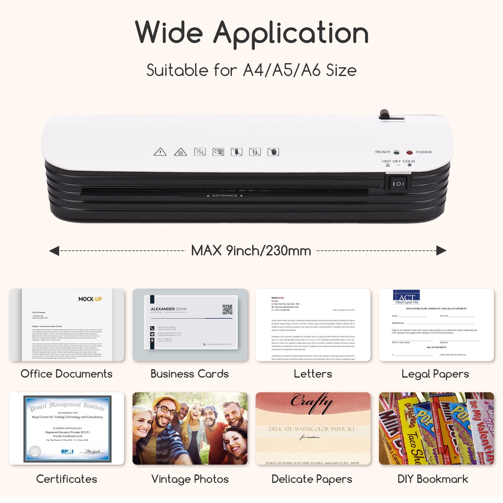 Laminator Machine, A4 Laminating Machine Hot & Cold with Paper Trimmer & Corner Rounder, 4 in 1 Laminator with 15 Laminating Sheets, 9 inch Personal Thermal Laminator for Home School Office
