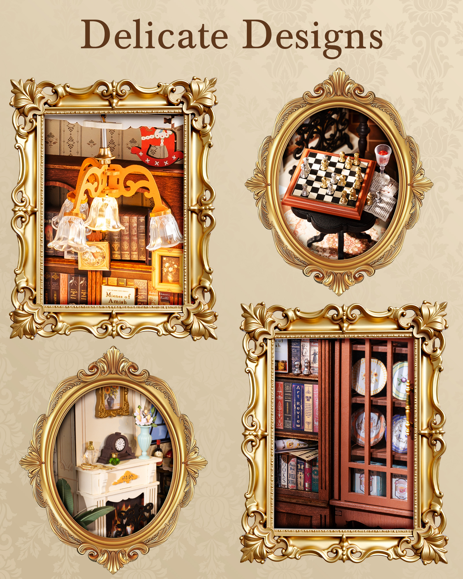 ROBOTIME DIY Miniature House Kit-Catherine's Living Room,Mini Wooden Dollhouse Model Building Sets,Tiny House Craft Kits Gifts for Adults Teens