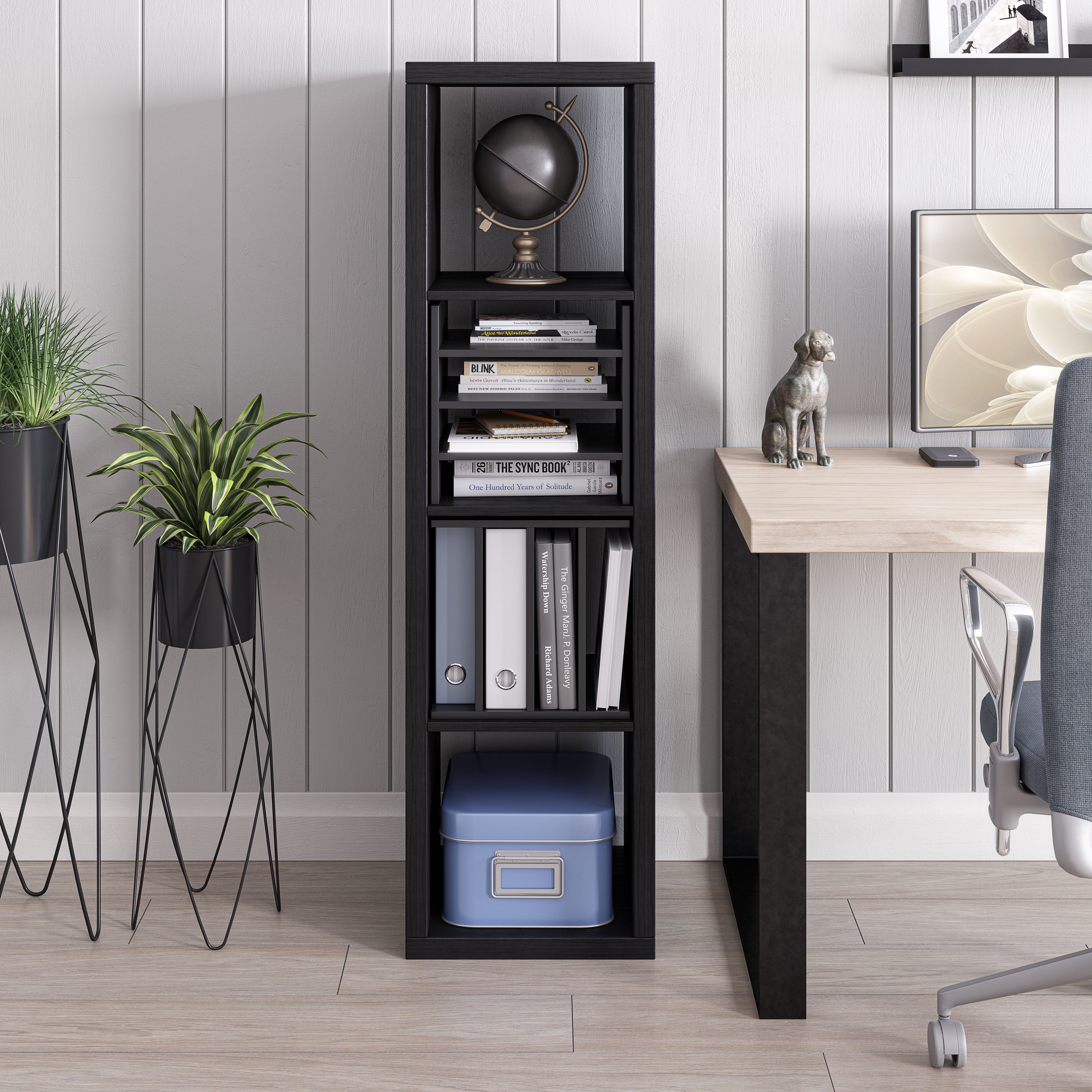 Ballucci 4-Tier Wood Paper Organizer, Compatible with Kalax Cube Storage Shelves, Black