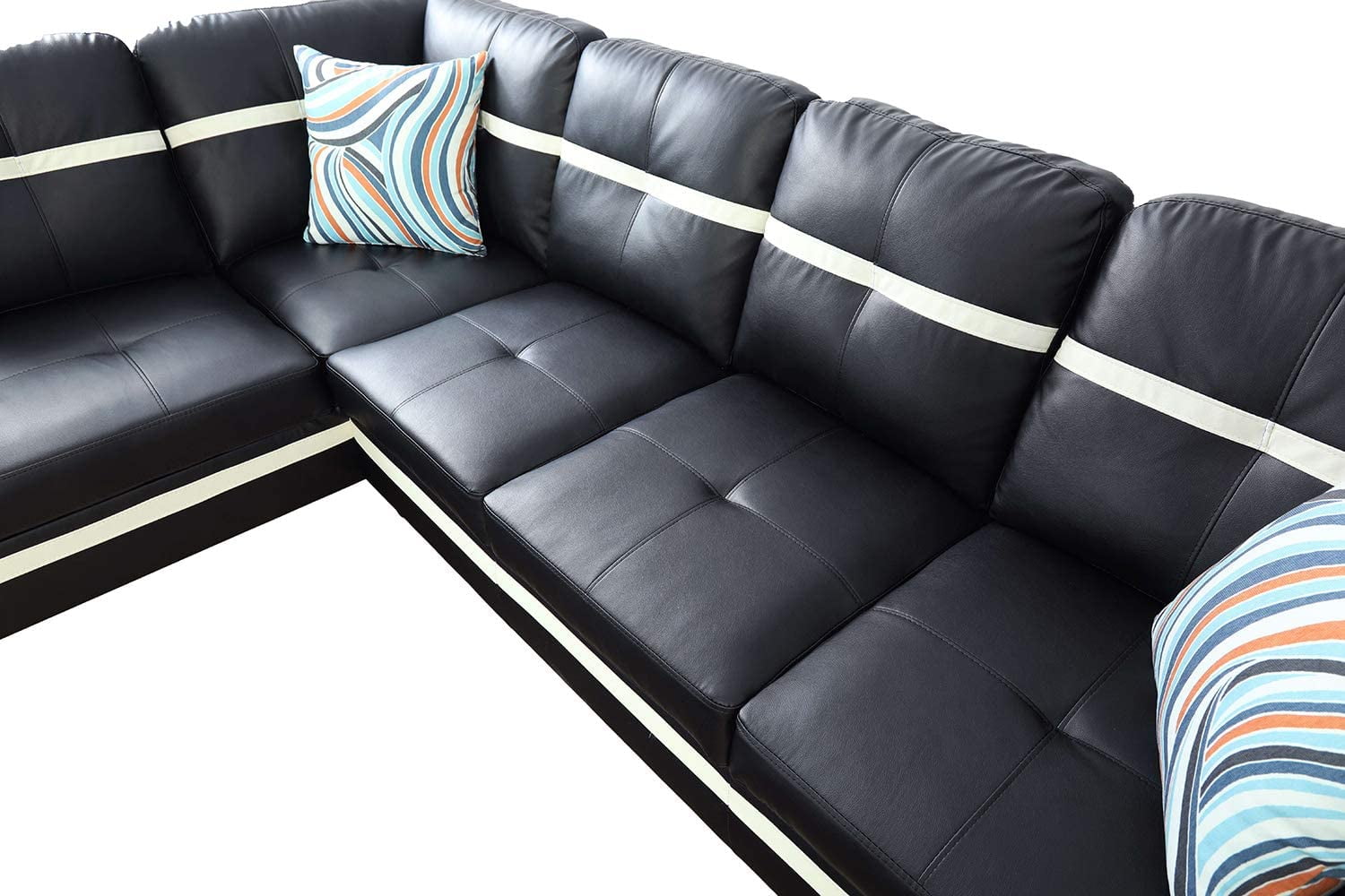 Ainehome Furniture Leather Sectional Sofa, 3 Piece L Shaped Living Room Couch Sets with Chaise Storage Ottoman and Pillows