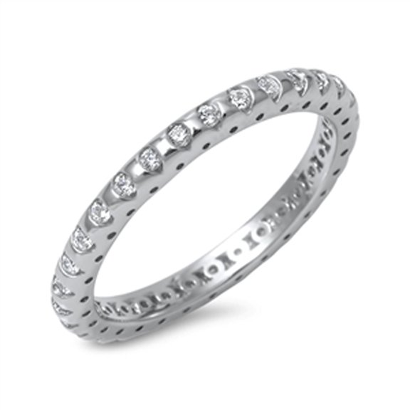 Eternity Clear CZ Promise Ring 925 Sterling Silver Stackable Band White Jewelry Female Size 9