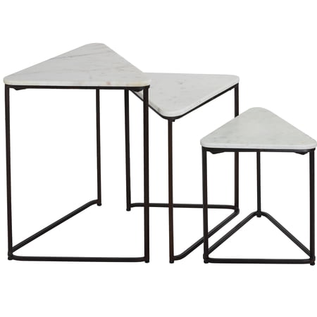 Bare Decor Trinity Nesting Tables, White Marble and Black Metal Frame, Set of 3