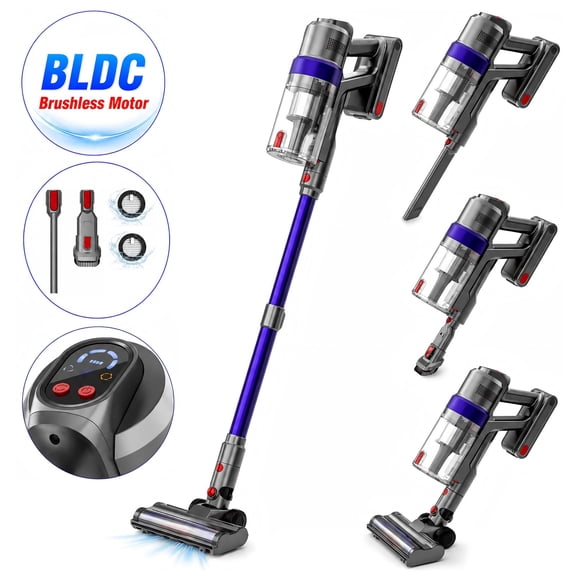 WHALLULTRA Cordless Vacuum Cleaner, Portable Stick Vacuum for Hardfloor and Carpet, Lightweight Vacuum Cleaner with LED Display & BLDC Brushless Motor