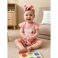 thumbnail image 5 of BemeyourBBs Mama's Bestie Baby Girls Summer Clothes Newborn Baby Girls Strawberry Outfits Letter Strawberry Print Flying Sleeve Ribbed Romper and Elastic Waist Shorts Headband Set, 5 of 9