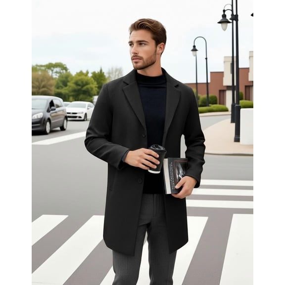 COOFANDY Men's Wool Blend Peacoat - Winter Trench Style, Notched Lapel & Single Breasted, with Pockets