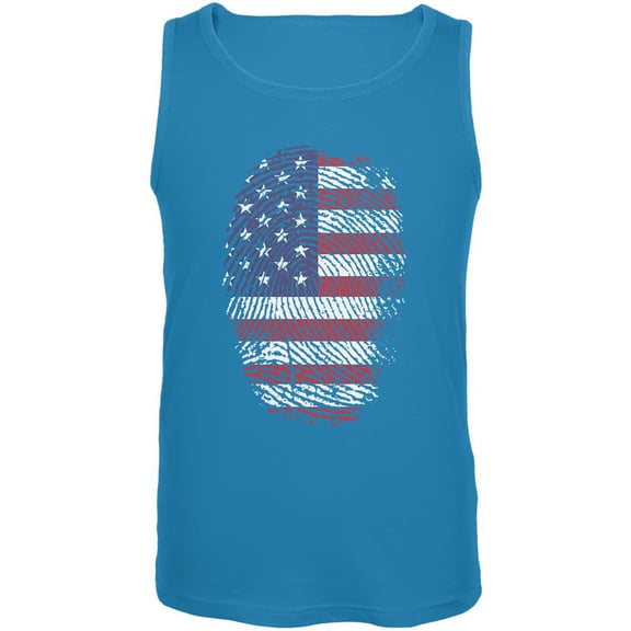 4th of July American Flag Pride Thumbprint Mens Tank Top Turquoise X-LG