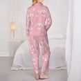 thumbnail image 3 of Pajama Sets for Women 2 Pcs, Cartoon Cute Pig Face Pink Button Down Long Sleeve Sleepwear Lounge PJ Sets, 3 of 6