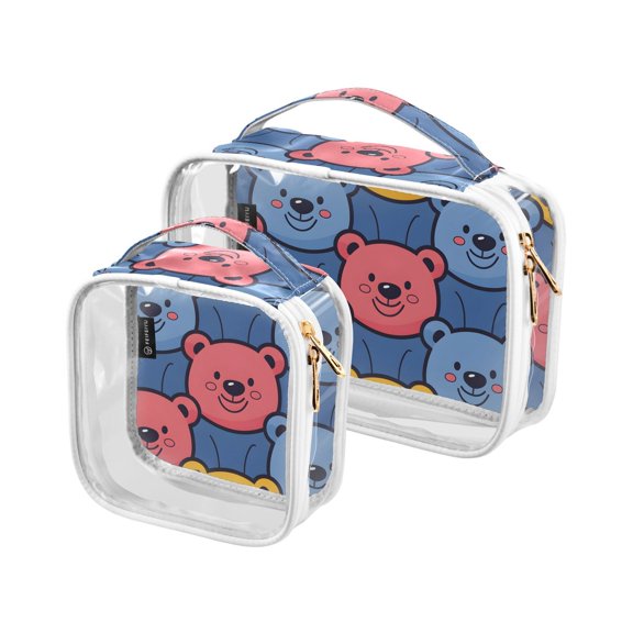 Full Bears Clear Cosmetic Bags with Handles PVC Toiletry Bags Zipper Waterproof Portable for Traveling 2 Pcs