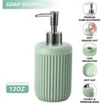 thumbnail image 3 of Resin Light Green Bathroom Accessories Set 5 Pcs, Lotion Soap Dispenser, Toothbrush Holder, Bathroom Tumbler, Qtip Holder and Vanity Tray, Bathroom Countertop Organizer Set for Modern Apartment, 3 of 17