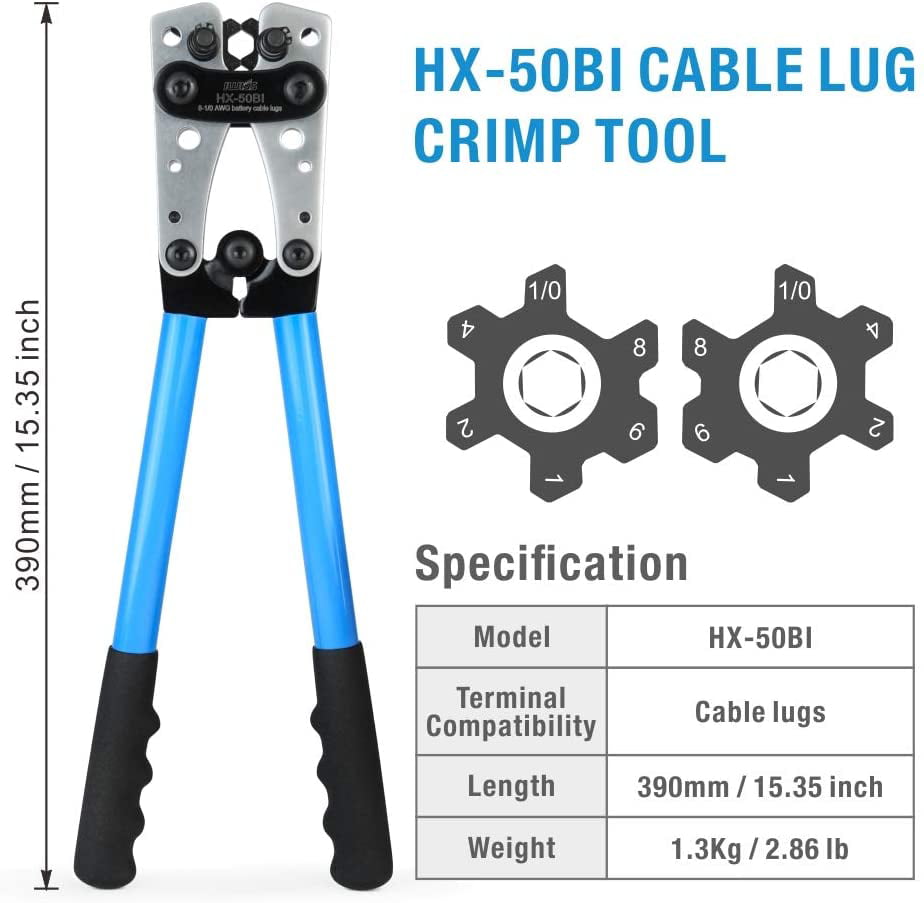 Details about   Battery Cable Lug Crimping Tool AWG 8-1/0 Cutter Anti Slip Rubber Coated Handle