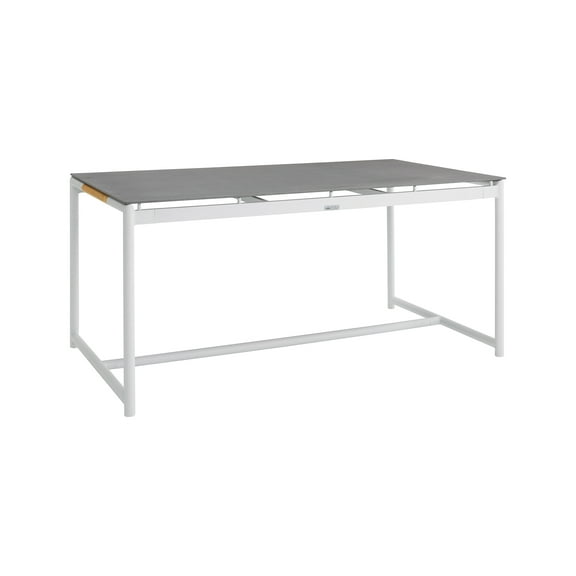 Armen Living Royal White Aluminum and Teak Outdoor Dining Table with Stone Top