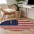 thumbnail image 5 of Area Rug 36in, American Flag on Wood Plank Floor Carpet Living Room Rug, Vintage Red Blue Stripe Star Non-Slip Welcome Mat Indoor Rugs for Bedroom Dining Room, 5 of 9
