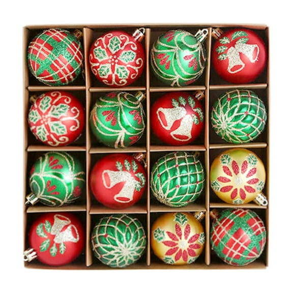 LanSuare 16Pcs Christmas Ball Ornaments, 2.36Inch Multicolor Painted Christmas Balls, Shatterproof Xmas Tree Hanging Ball Ornaments for Holiday Decoration
