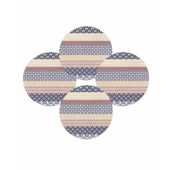 Round Placemats Set of 4 Khaki Bohemian Place Mats Washable Woven Placemat Tribal Geometric Stripes Circle Braided Table Mat for Kitchen Dining Table Party Home Decor 15 Inch
