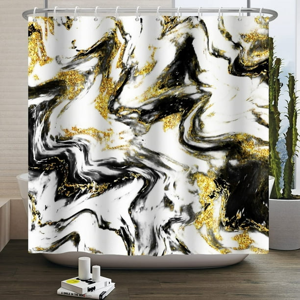 Black Marble Shower Curtain Abstract Gold Foil Shower Curtains Striped