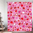 thumbnail image 3 of Pink Heart Shower Curtain Valentines Romantic Love Heart Cute Bathroom Accessories, Geometric Heart Design Happy Valentines Bathroom Decor Set with Hooks 72X72IN, 3 of 6