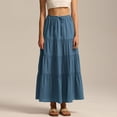 thumbnail image 6 of Fashion Long Skirts for Women Elastic Waistband Flowy Boho Maxi Skirt Summer Vacation Outfits A-Line Dress Blue S, 6 of 6