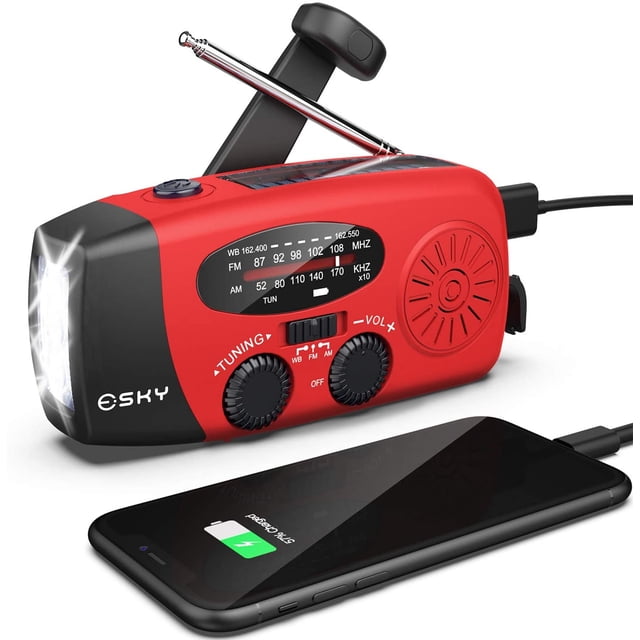 Radio de manivela con linterna para emergencia, radios solares portáti