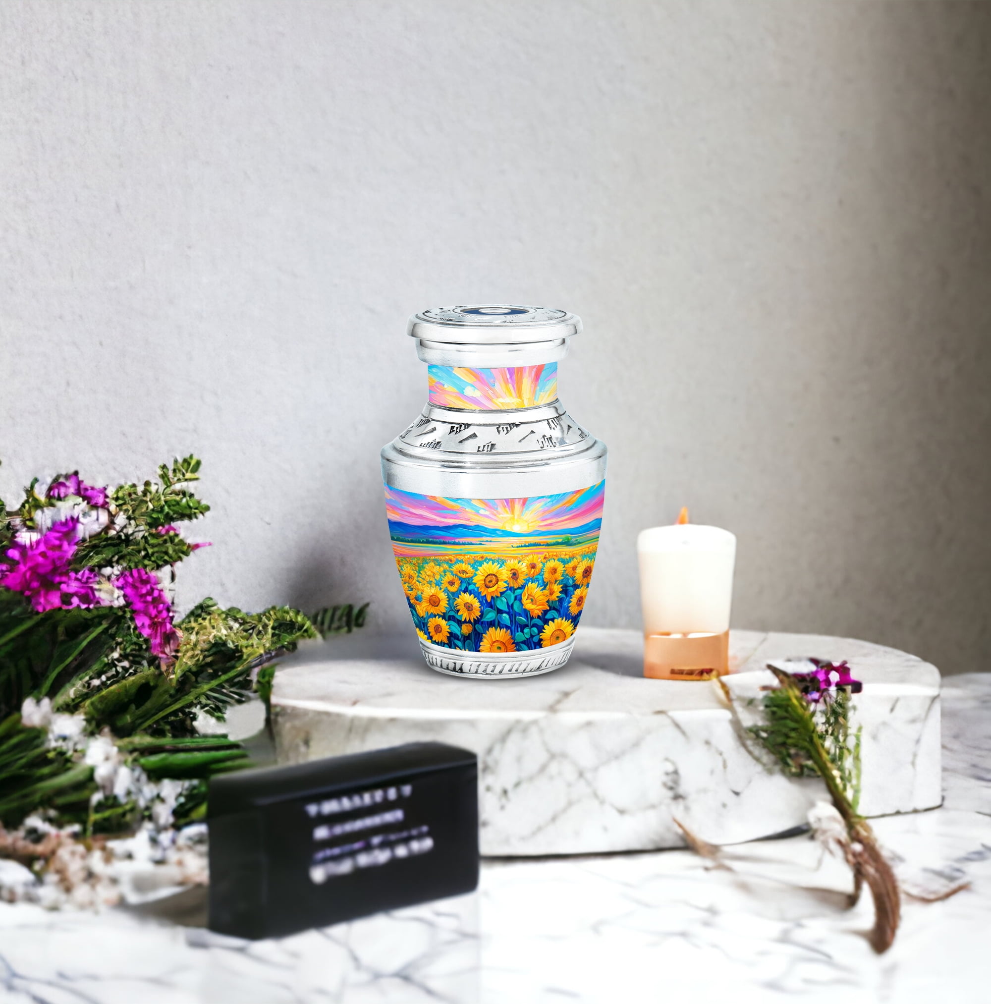 MUKTIVE Sunflowers Decorative Urns for Human Ashes Adult Female & Male, Blue Cremation Mini Urns for Human Ashes for Loved Ones, Keepsake Memorial Funeral Gift, 3 Inch