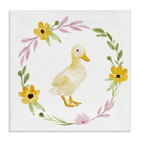Stupell Industries Duckling with Daisy Wreath Animals & Insects Painting Gallery Wrapped Canvas Art Print Wall Art, 17 x 17