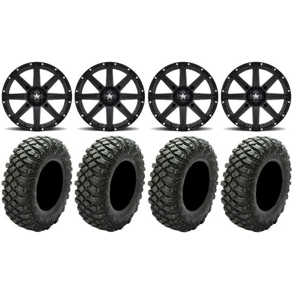 MSA Black Clutch 15" UTV Wheels 32" Crawler XG Tires Kawasaki Teryx Mule