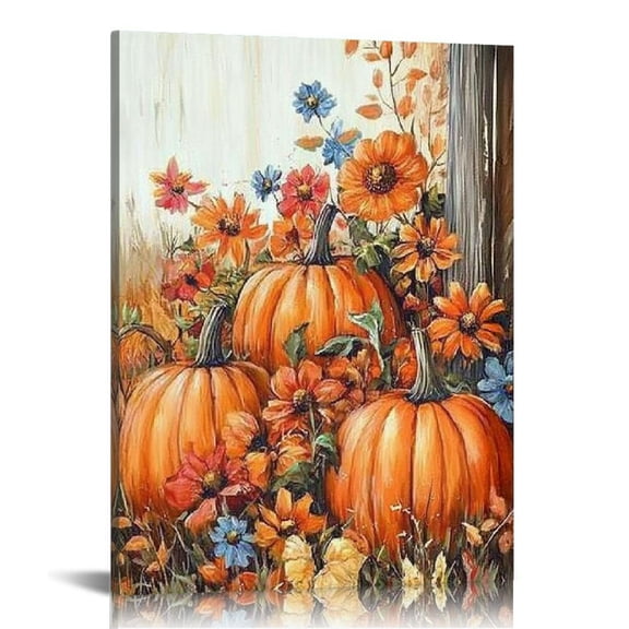 ZFLMY Autumn Pumpkin Paint Press Digital Kit Adult Canvas, Thanksgiving Day Digital Paint for Adult Beginner Maple Leaf, Autumn Harvest Painting Digital For Holiday Gift Decoration 12x16in