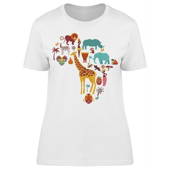Africa Map Animals T-Shirt Women -Image by Shutterstock, Female Medium