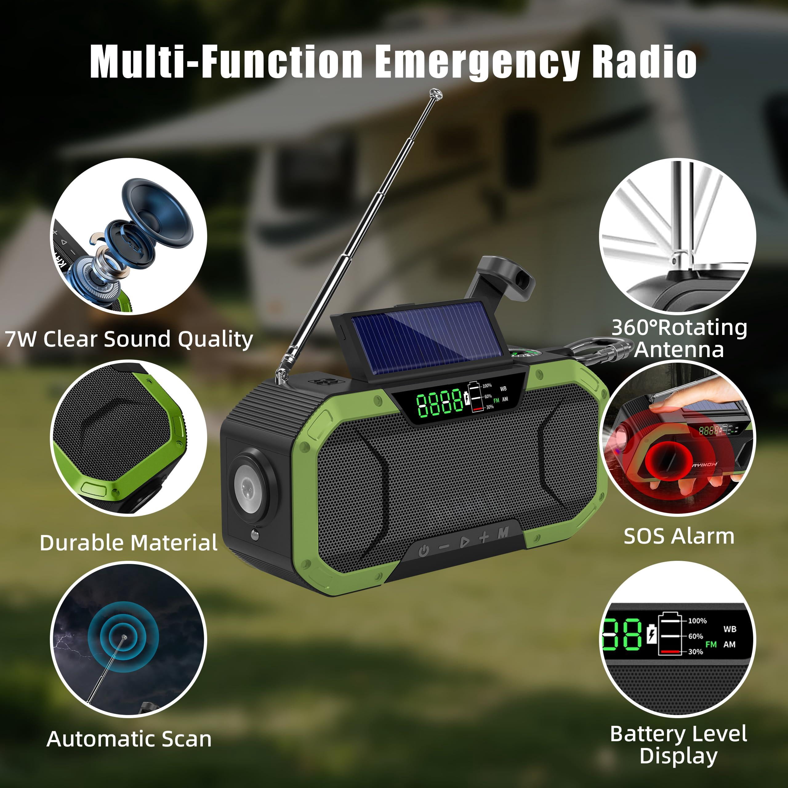 Hand Crank Emergency Radio Portable Am Fm Noaa Weather Solar Power 18500mwh/5000mah Operated Usb Charging Flashlight Waterproof Sos For Camping Outage Storm