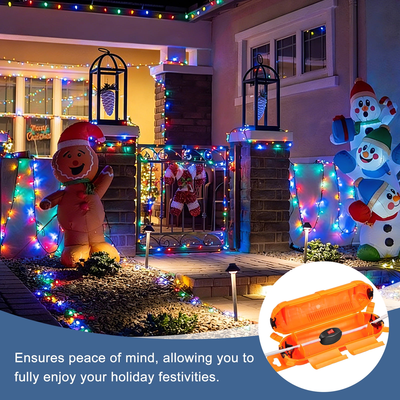 Uxcell 4Pcs Outdoor Extension Cord Safety Cover, IP55 ABS Orange Waterproof Electrical Connection Box Outdoor Plug Cover Protector for Socket Christmas Holiday Light, 9.06 x 2.66 x 2.66in