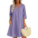 thumbnail image 1 of Neewe Women Summer Dress Cotton Linen Plain V Neck Half Sleeve Dress Button Down Tunic Dress Daily Outfits, 1 of 5