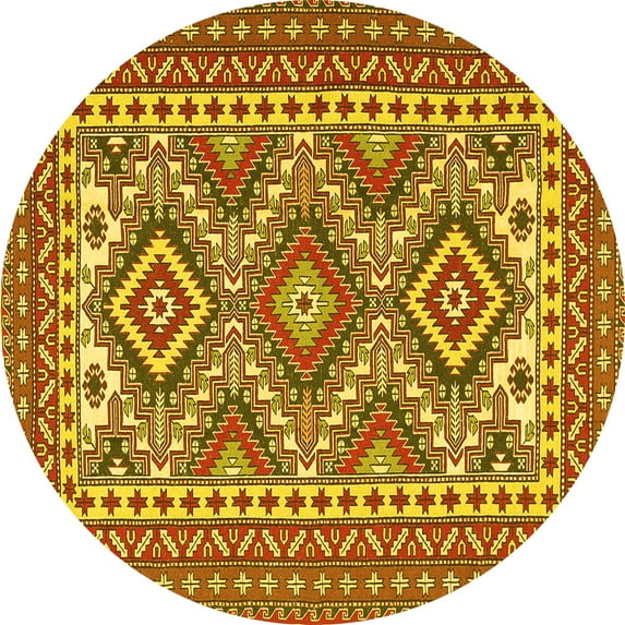 Ahgly Company Machine Washable Indoor Round Persian Yellow Traditional Area Rugs, 5' Round