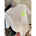 thumbnail image 2 of 【New Arrival】Women Casual Graphic T-Shirt, Double Sided HI Contrast Neon Letter Print Loose Crew Neck Short Sleeve Dopamine Tee, 2 of 10