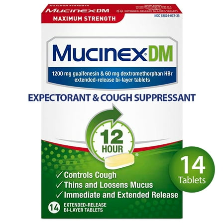 Mucinex DM Maximum Strength 12-Hour Expectorant and Cough Suppressant Tablets, 14