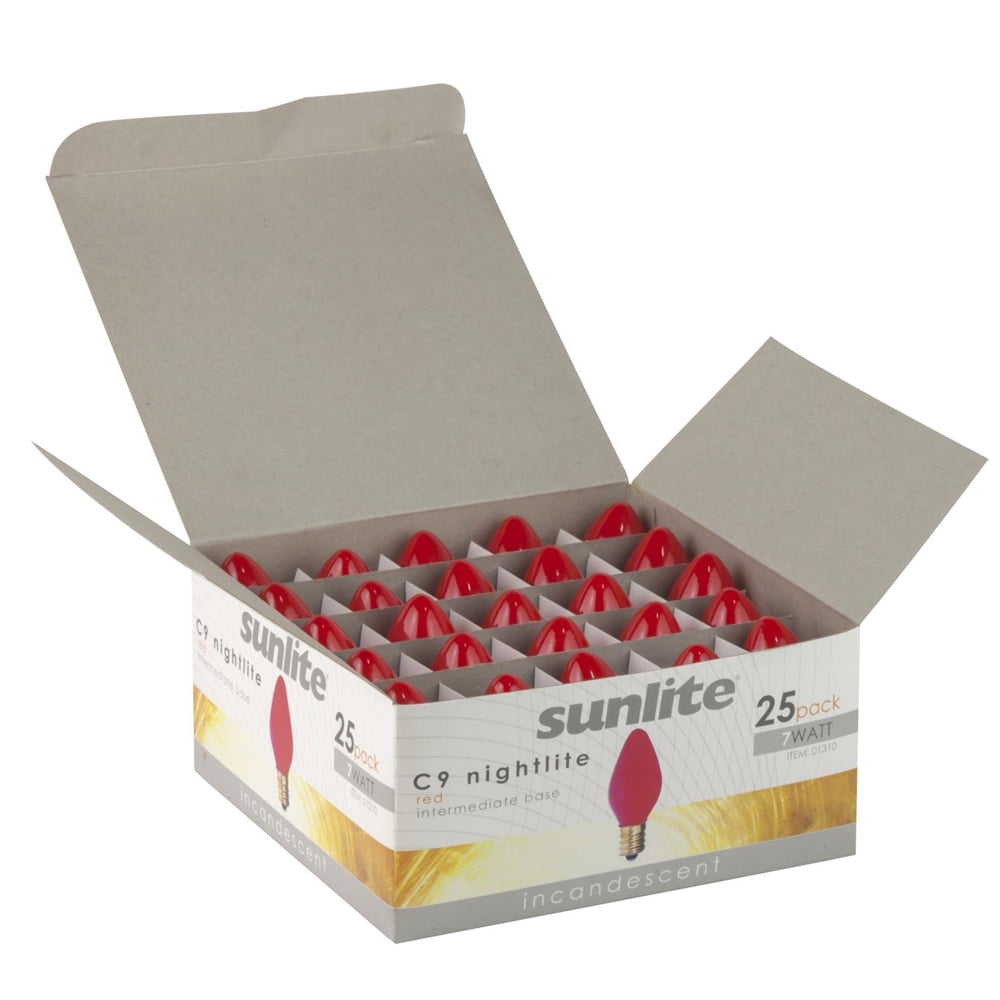 25PK - SUNLITE 7w C9 120v Ceramic Red E17 Intermediate Base Incandescent Bulb