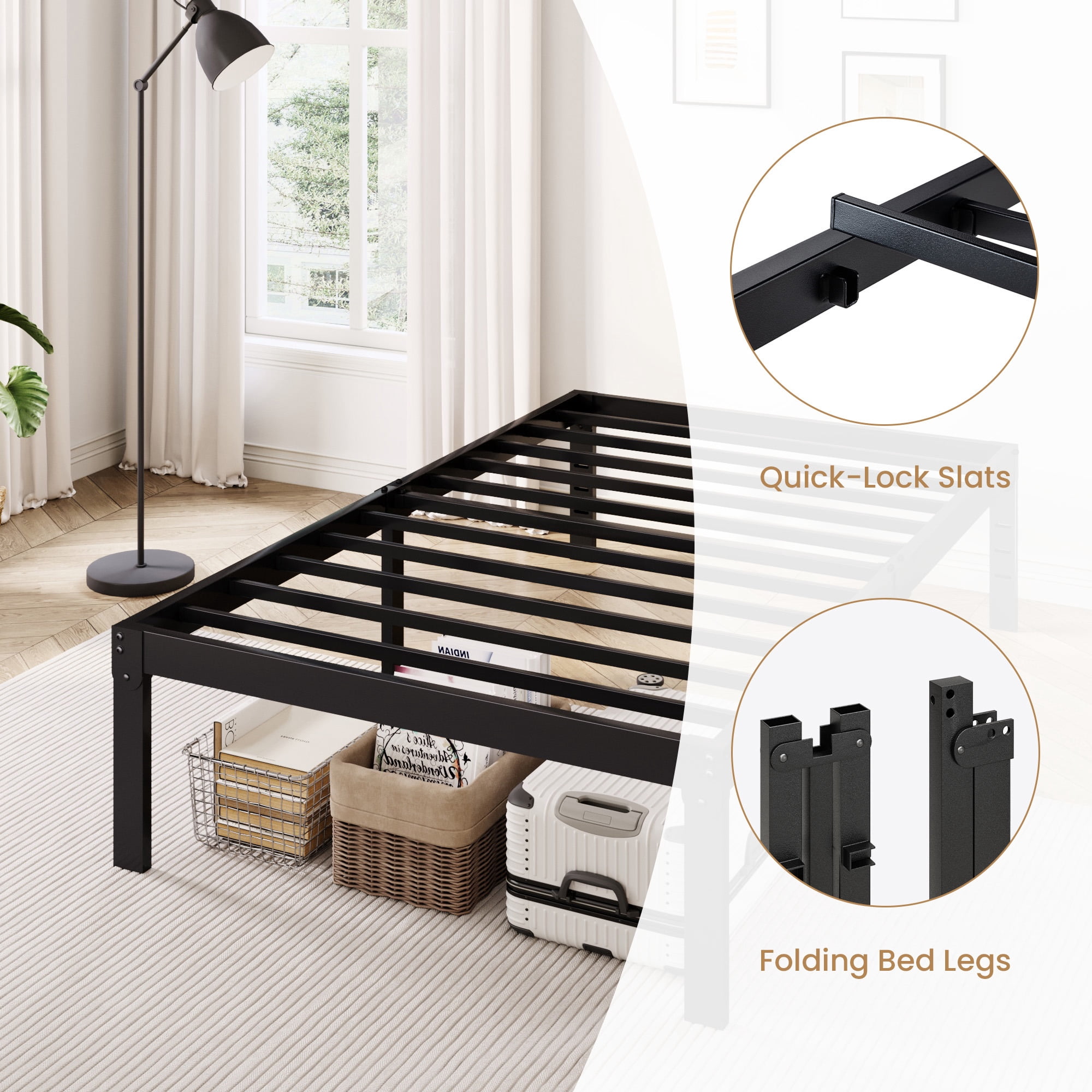 Merrland 12 Inch Twin Size Metal Platform Bed Frame, Heavy-Duty, Under-Bed Storage Space, Easy Assembly, Headboard Compatible, Black