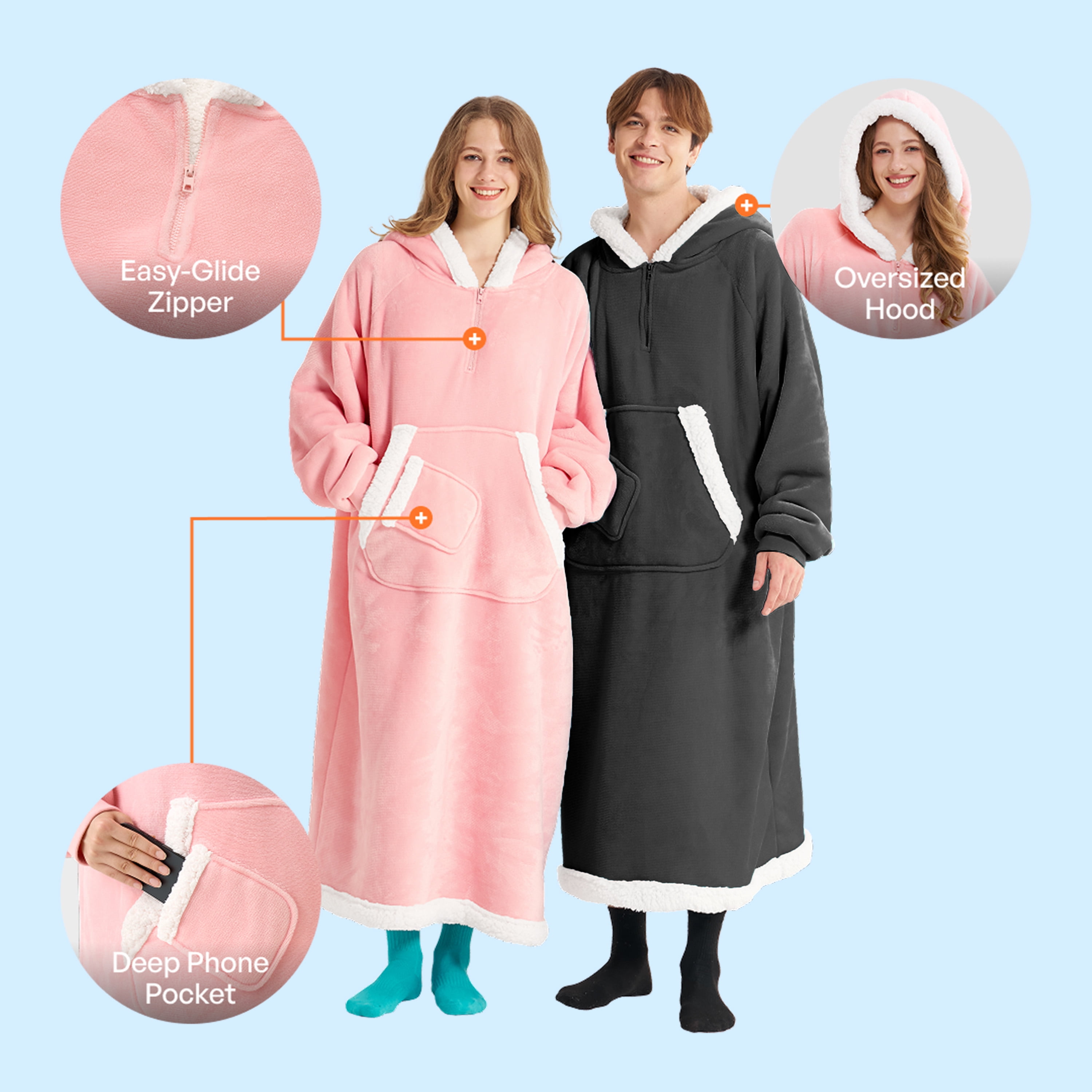 Joyfy Wearable Blanket Hoodie, Long Hooded Blanket Sweatshirt, Oversize Hoodie for Women and Men,Clothing Gift for Women Men Mom Dad,Giant Hood Pocket and Sleeves for Adult(Dark Grey,Oversize)
