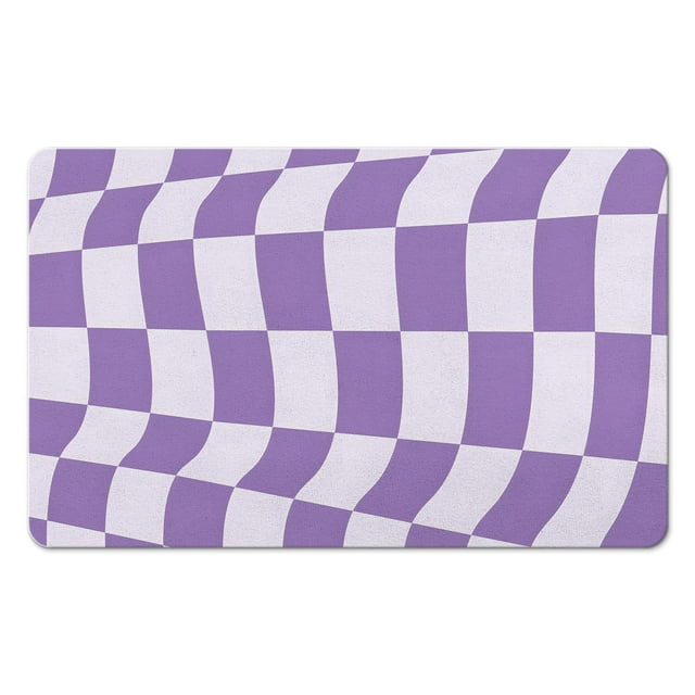 Water-Absorbent Checkered Bathroom Runner Rug - Non-Slip, Long Bath Mat, Soft & Comfortable Microfiber, 20x32 inches, Machine Washable.