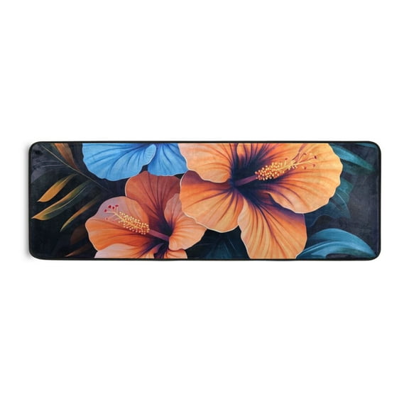 Tropical Hibiscus Flowers Runner Rug for Hallways Kitchen Non Slip 2'x 6' Washable Hall Carpet for Bedroom Entryway Laundry Room