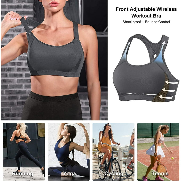 Nebility Women High Impact Racerback Sports Bras Wirefree Front Adjustable  Workout Tops Bounce Control Gym Activewear Bra 