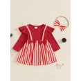 thumbnail image 3 of Elippeo Baby Girls Christmas Outfit 3 6 12 18 Months Long Sleeve Striped Romper Dress with Headband Clothing Set, 3 of 9