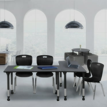 Regency Kee 48 x 24 in. Mobile Adjustable Classroom Table- Grey & 2 Andy 18 in. Stack Chairs- Black