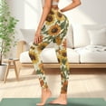 thumbnail image 3 of Renewold Sunflower Beige Yoga Pants for Women with Pockets Full Length Workout Leggings High Waist Tummy Control Lounge Pants Activewear Fashion Womens Leggings, XXL, 3 of 8